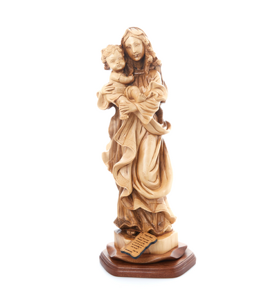 Virgin Mary with Baby Jesus Christ Statue 10.6" Olive Wood Grown in Holy Land