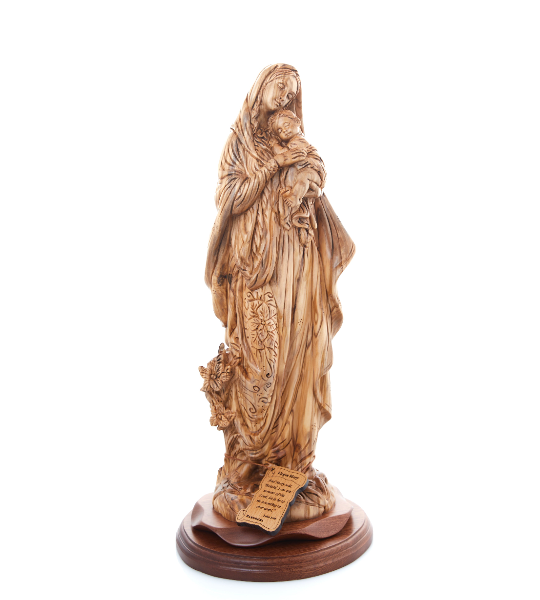 Virgin Mary holding Jesus Christ Sculpture, 17.3" Olive Wood from Holy Land