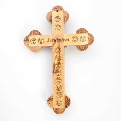 14 Stations of Cross Hand Carved Crucifix Wooden Corpus Wall Hanging From Holy Land Olive Wood 