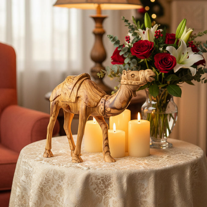 Wooden Camel, Hand Carving from Bethlehem, 8.7"