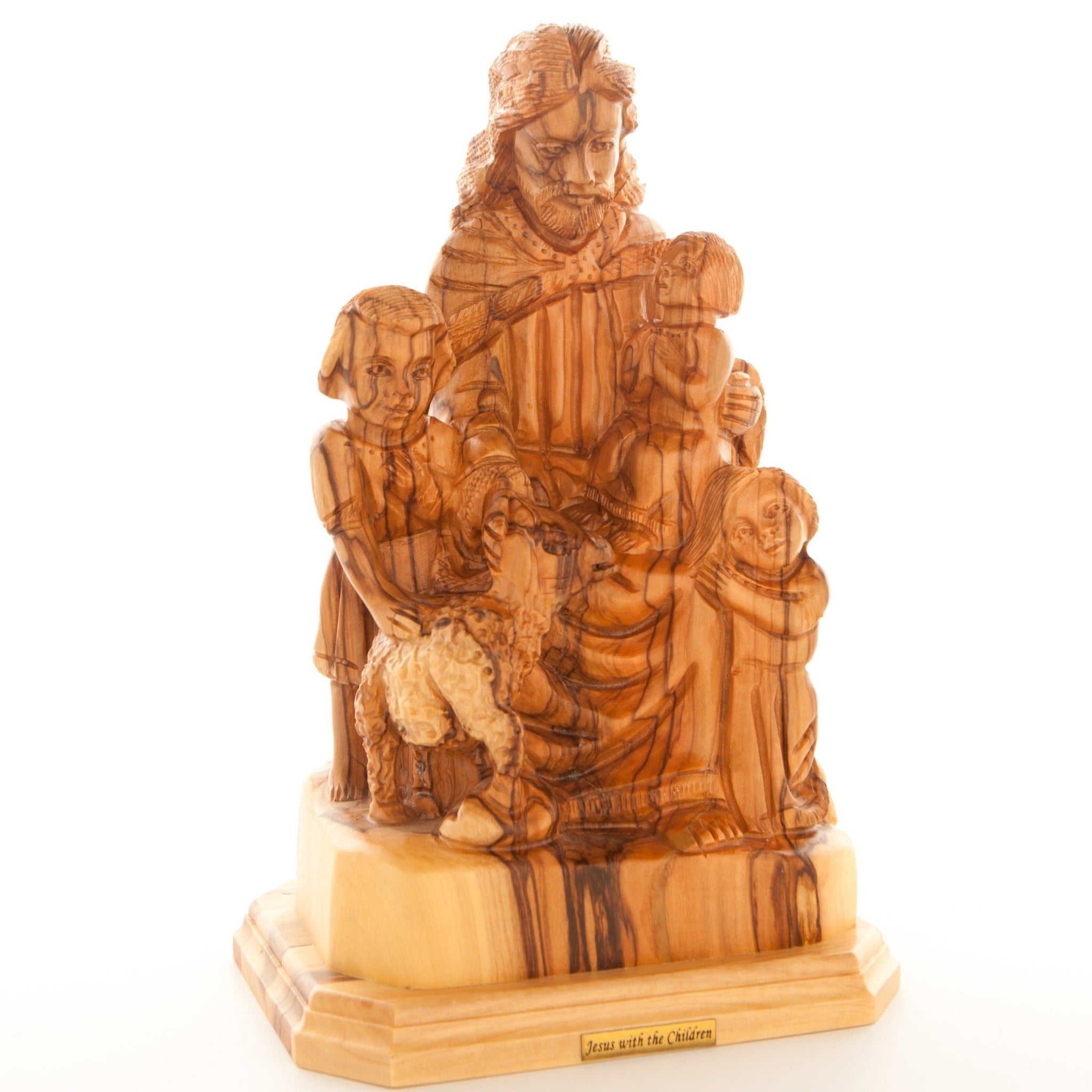 Jesus Christ statue hand carved from Bethlehem olive wood, 8.7 inch side angle of the olive wood sculpture