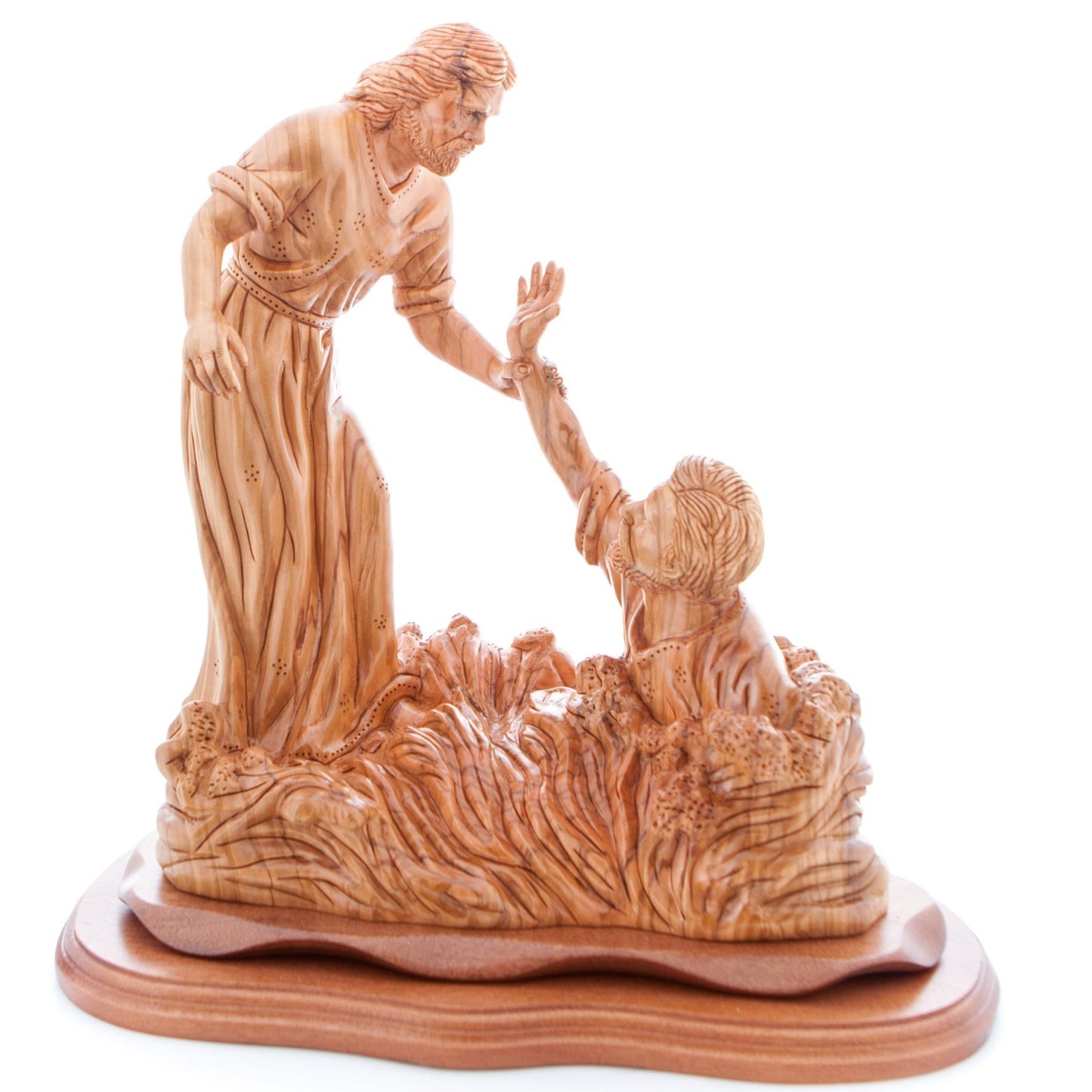 Jesus Christ Walks on Water Masterpiece, 15.4" Carved Sculpture from the Holy Land