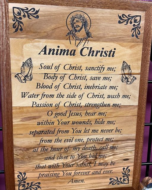 "Anima Christi " Prayer Engraved in Olive Wood from Holy Land, Hanging Wall Plaque