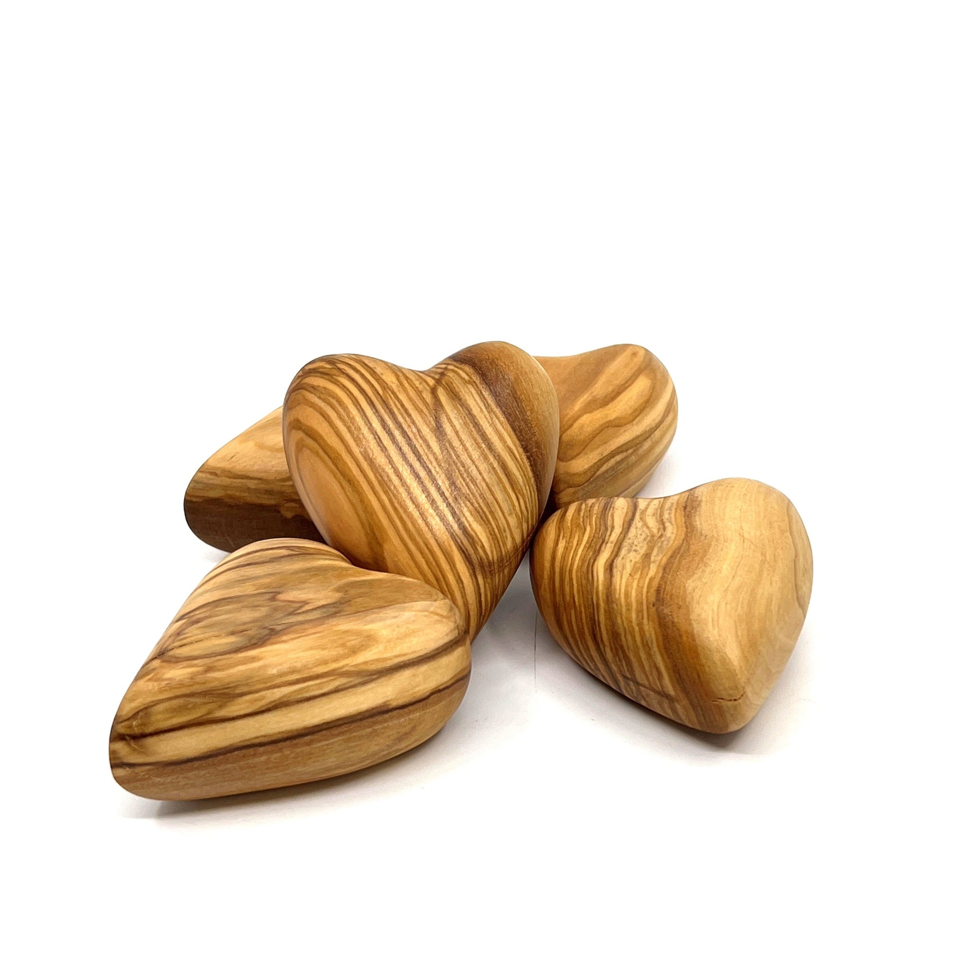 Small Olive Wood Comfort Hearts  Solid Carved Ornaments Table Decoration -  Choose Quantity