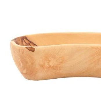 Olive wood tableware hand made in Bethlehem, close detail of the hand carved work