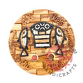 religious mosaic wall art hand made in Bethlehem, 10.6 inch front view of the olive wood masterpiece