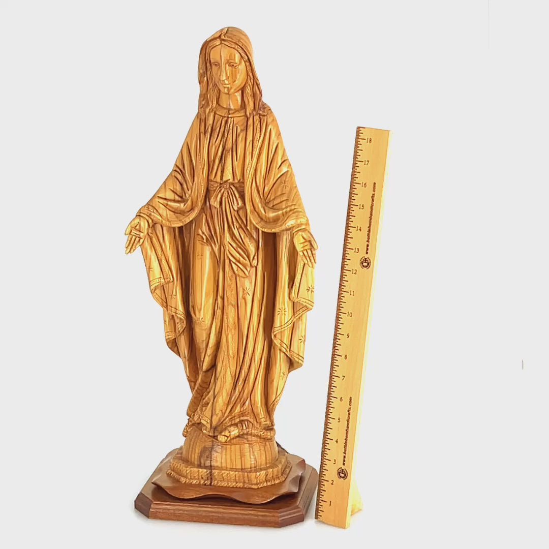 Virgin Mary "Our Lady of Grace" Statute, 22.8" Carved from the Holy Land Olive Wood