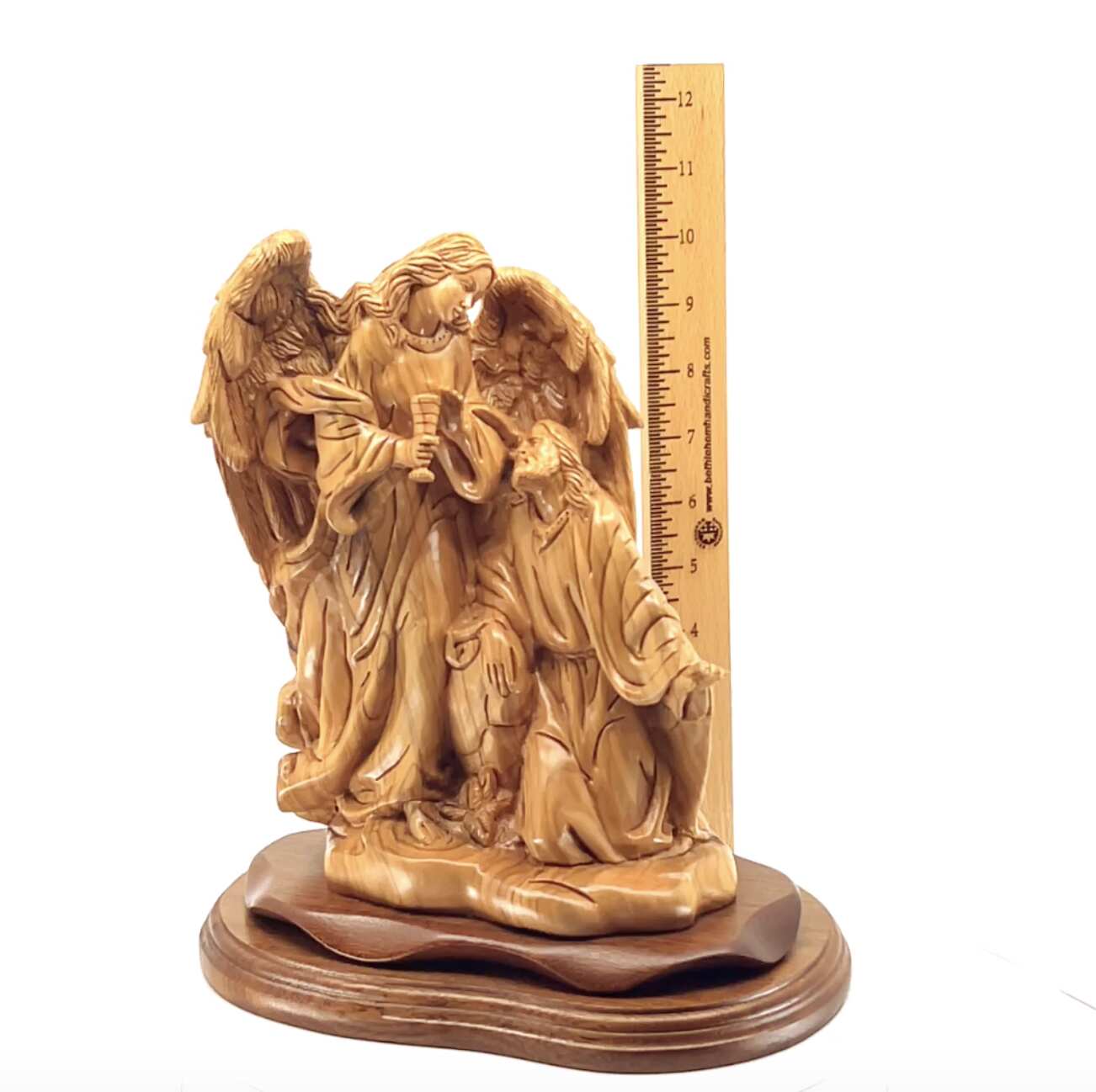 Jesus Christ with Angel in Garden of Gethsemane, 10.8" Masterpeice Carving from Holy Land Olive Wood