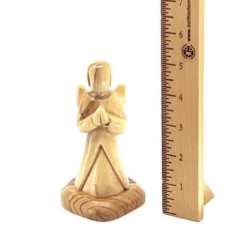 Angel olive wood statue hand carved in Bethlehem, 5.1 inch side angle of the olive wood sculpture