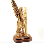 Angel olive wood statue hand carved in Bethlehem, 15 inch detail of the carved base