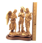 Jesus Christ "Baptism by Saint John" with Angel Sculpture, 11.4" Holy Land Carving from Olive Wood