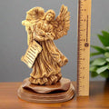 Angel olive wood statue hand carved in Bethlehem, 9.7 inch front view of the olive wood masterpiece