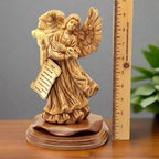 Angel olive wood statue hand carved in Bethlehem, 9.7 inch front view of the olive wood masterpiece