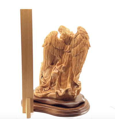 Jesus Christ with Angel in Garden of Gethsemane, 10.8" Masterpeice Carving from Holy Land Olive Wood