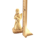 Angel olive wood statue hand carved in Bethlehem, 5.1 inch three quarter view of the religious piece