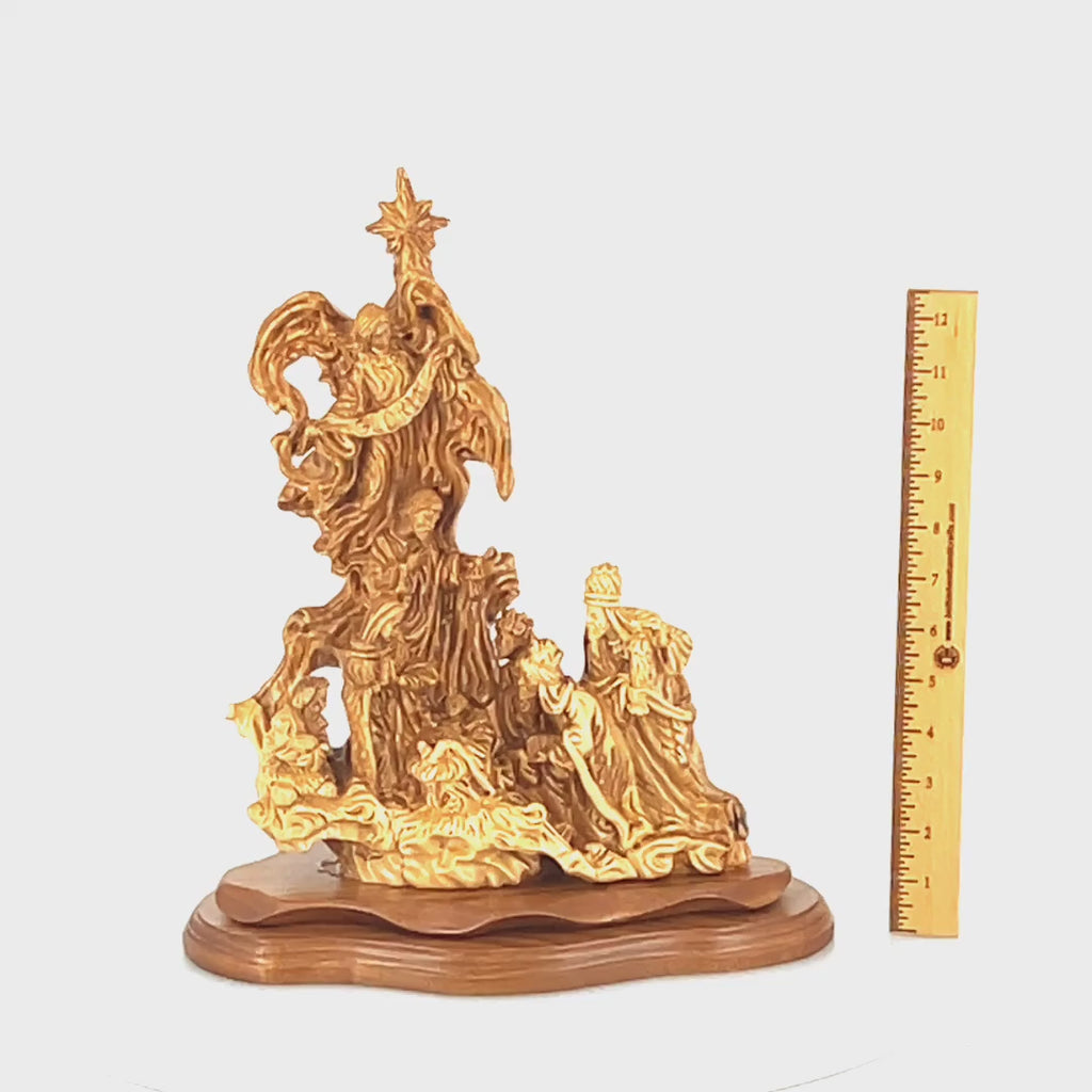 Nativity Scene Masterpiece Wood Carving, 15.7" from Holy Land