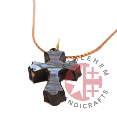 Colorful Nacre Cross Necklace on Olive Wood Base