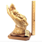 religious olive wood statue hand carved in Bethlehem, 12.4 inch back view of the olive wood sculpture