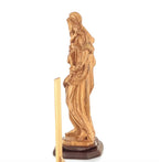 Virgin Mary olive wood statue from Bethlehem hand carved, 20.5 inch lifestyle photo on display