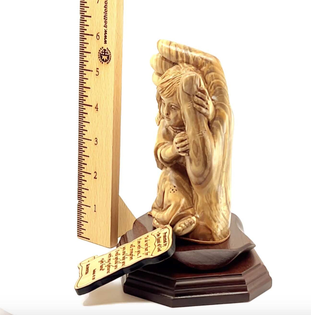 Baby Girl Protected by the Hand of God, 6.5" Olive Wood Carving