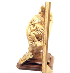 religious olive wood statue hand carved in Bethlehem, 12.4 inch three quarter view of the religious piece