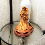 Virgin Mary olive wood statue from Bethlehem hand carved, 10 inch lifestyle photo on display