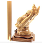 religious olive wood statue hand carved in Bethlehem, 12.4 inch lifestyle photo on display