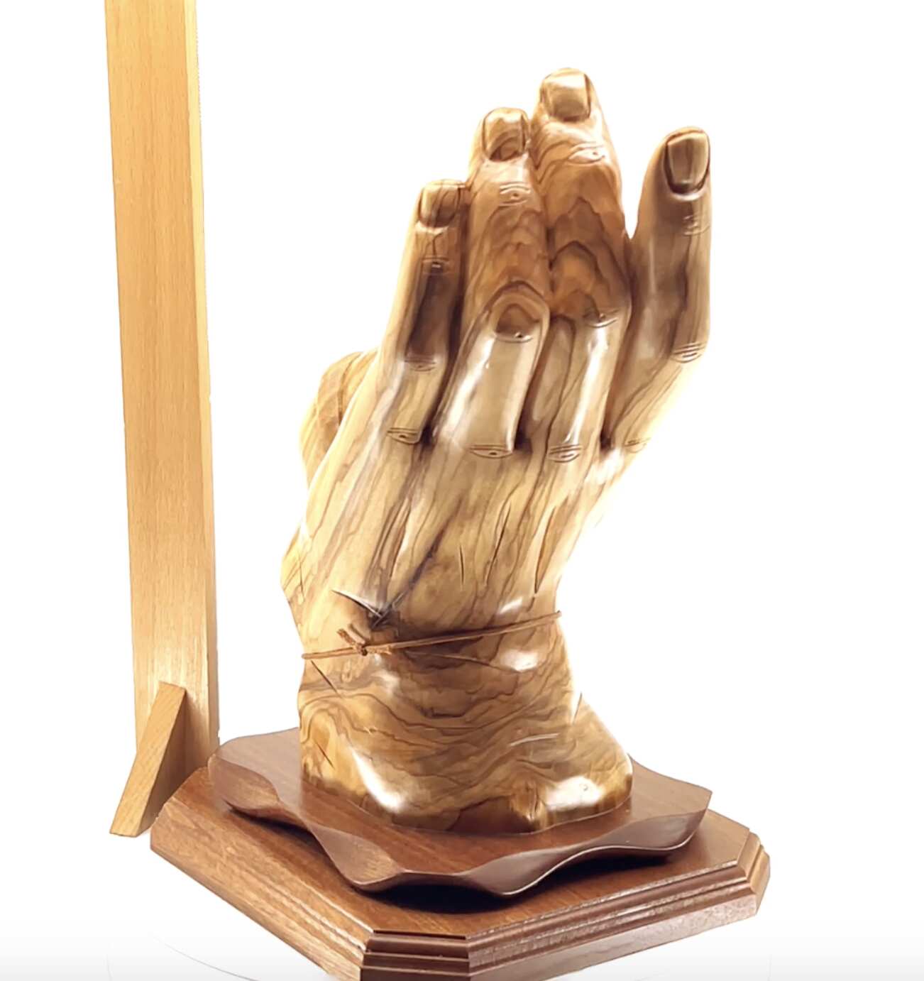 religious olive wood statue hand carved in Bethlehem, 12.4 inch close up showing the olive wood grain