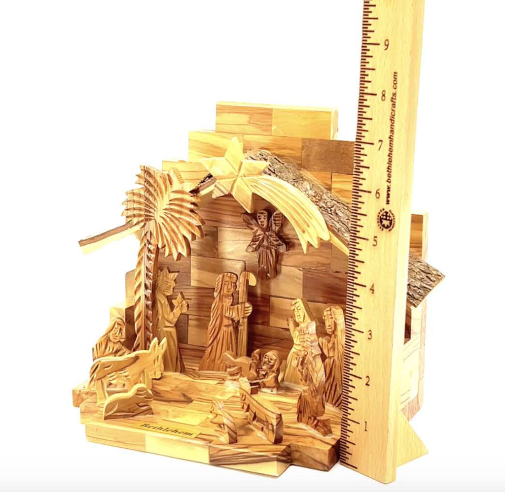 Primitive Nativity Rustic Nativity Scene with Natural Wooden Edges, 9.1