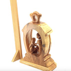 Nativity Scene with The Holy Family, 9.4" Olive Wood Carving from Holy Land, Abstract Christmas Standing Ornament