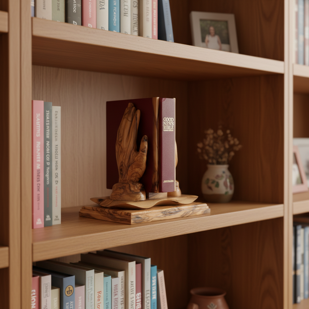Carved Wooden Hands Holding Bible | Bible Included with Hand