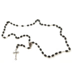 Rosary, Black Oval Stone Beads, 20.9", Metal Chain, Bethlehem Handmade