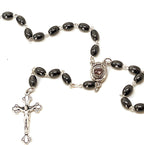Rosary, Black Oval Stone Beads, 20.9", Metal Chain, Bethlehem Handmade