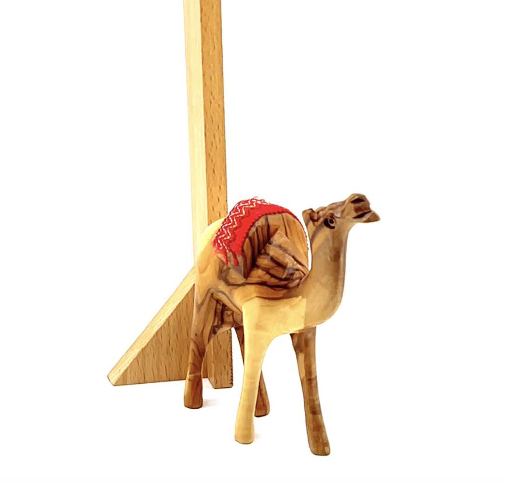 Olive wood nativity scene hand carved in Bethlehem, 4.5 inch side angle of the olive wood sculpture