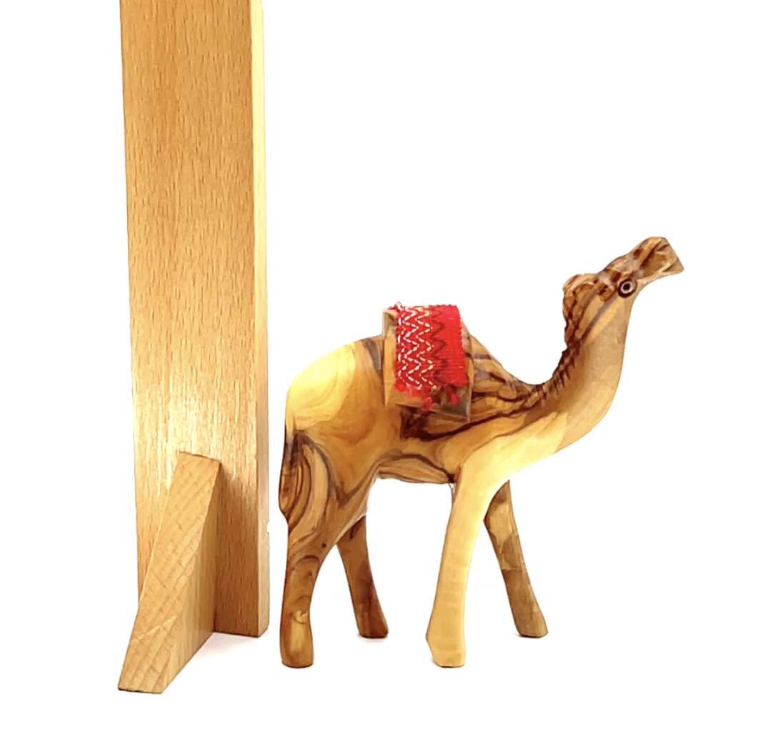 Carved Wood Camel with Red Saddle, Nativity Figurine 4.5"