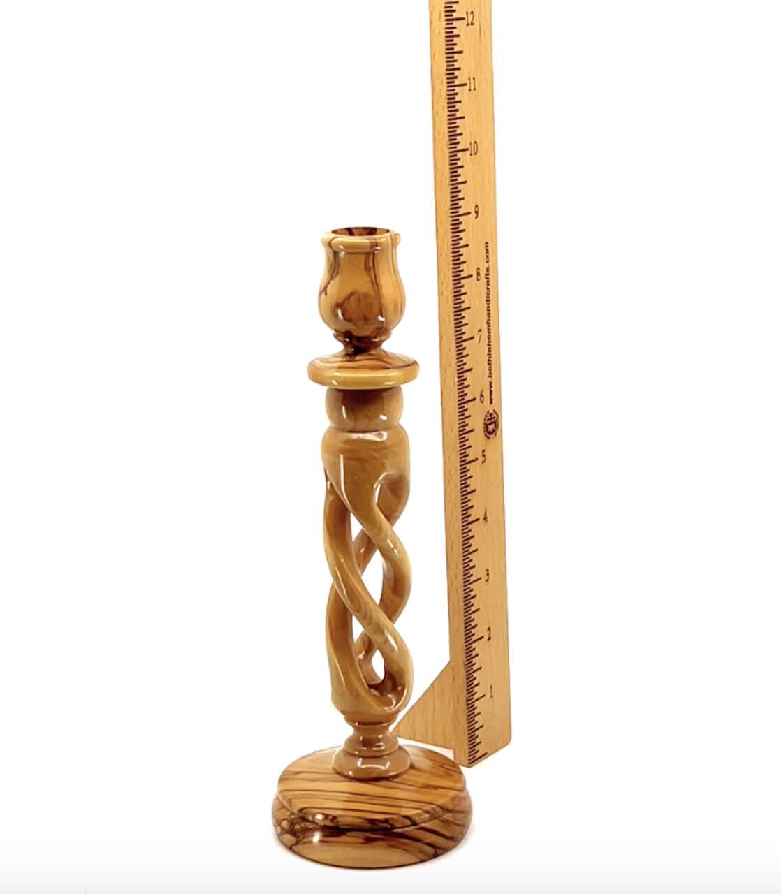 Candle Holder with Hollow Twist, 9.3" Tall from Holy Land Olive Wood