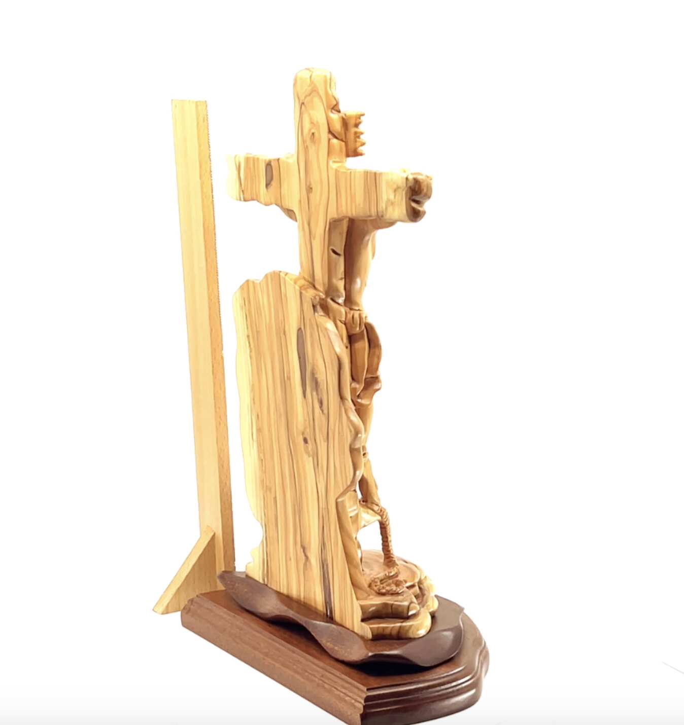 Jesus Christ olive wood wall cross from Bethlehem, 13.6 inch detail of the carved figure