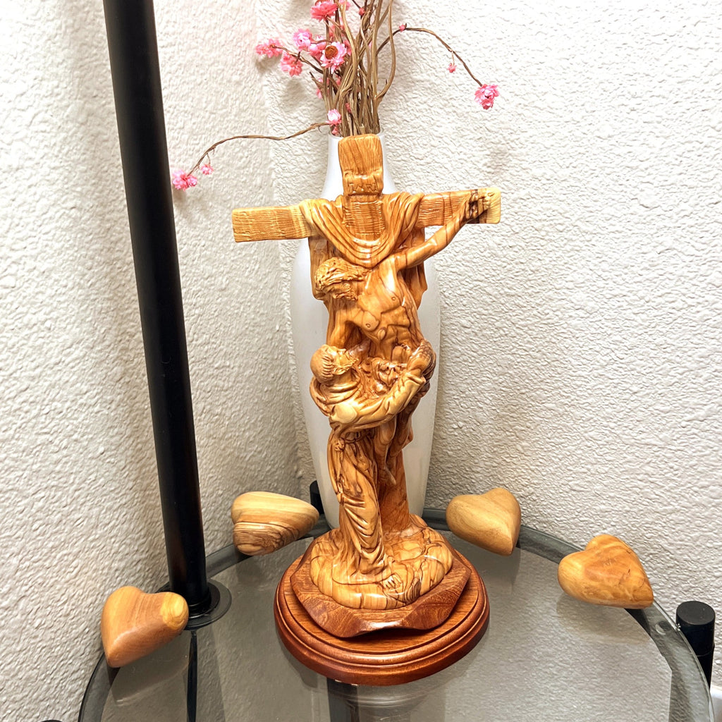 Jesus Christ olive wood wall cross from Bethlehem, 13.2 inch scale reference view