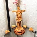 Jesus Christ olive wood wall cross from Bethlehem, 13.2 inch scale reference view