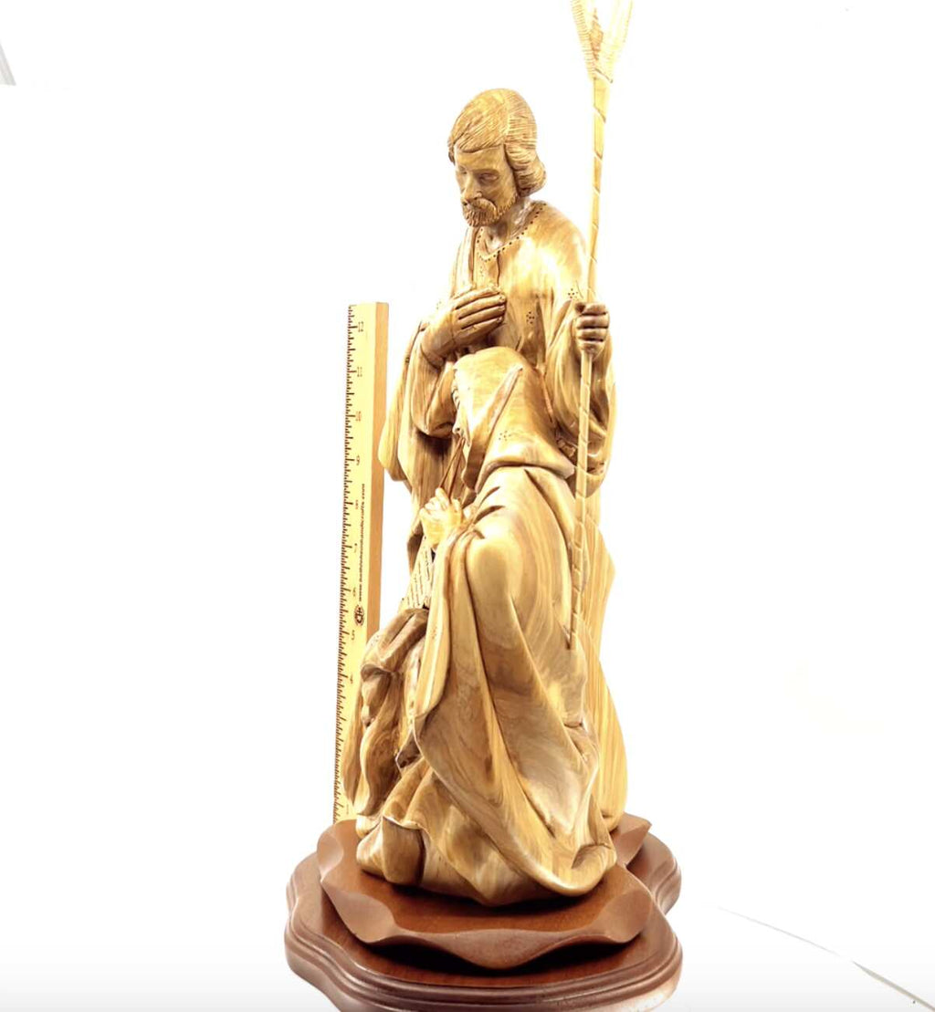 Olive wood nativity scene hand carved in Bethlehem, 16 inch detail of the carved figure