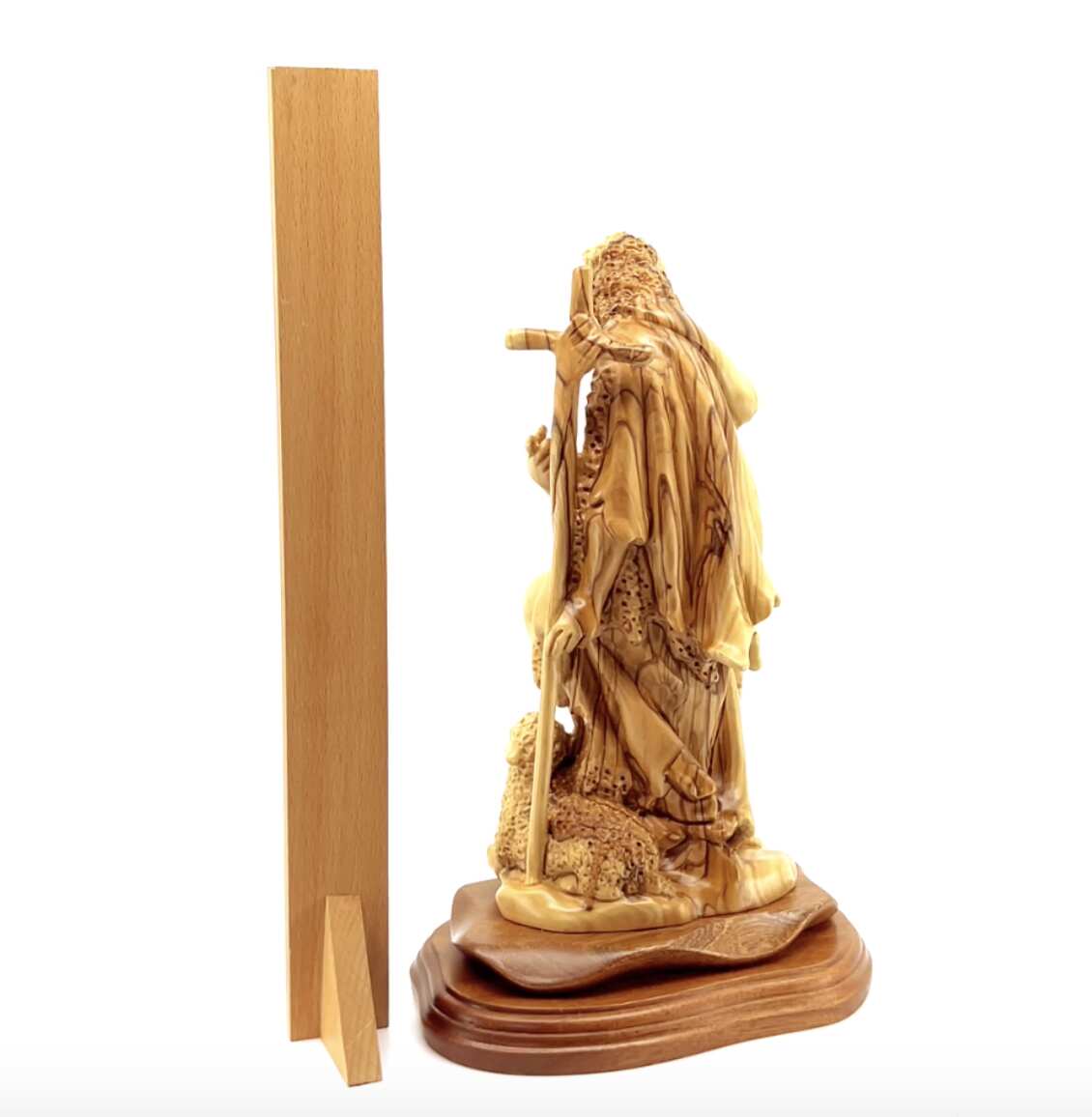 Saint John the Baptist Statue, 11" Carved Olive Wood from Holy Land
