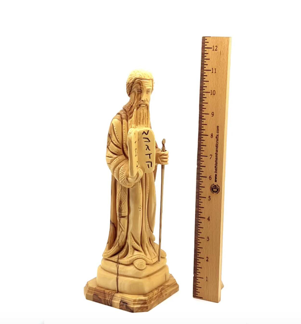Moses with Staff, 11" Statue from Holy Land Olive Wood