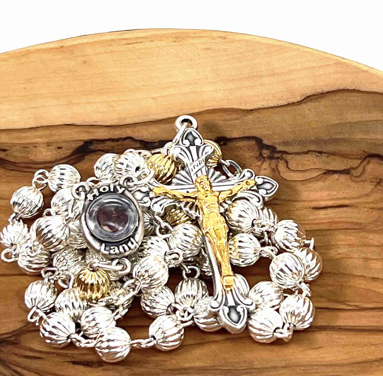 Rosary, Sterling Silver Plated Beads, 20.9", Metal Chain with 2" Crucifix