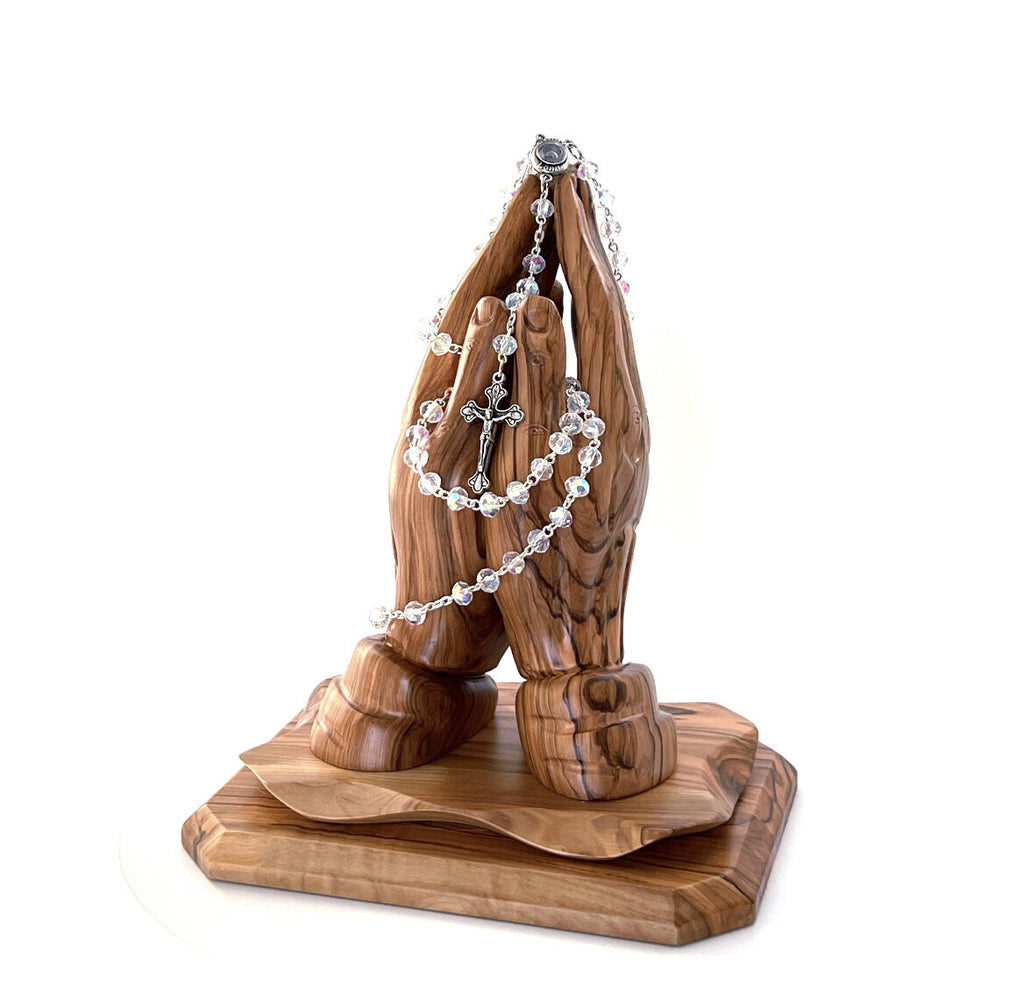 Rosary, Clear Crystal Beads, 18.5", Metal Chain, Bethlehem Handmade