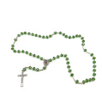 Rosary, Green Crystal Beads, 22.4", Metal Chain, Bethlehem Handmade