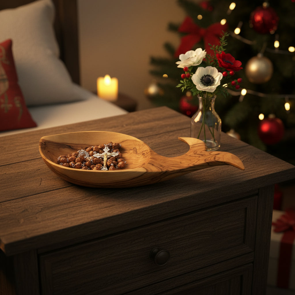 Rosary, Oval Grooved Beads, 22.4", Holy Lane Olive Wood, 2.5" Crucifix