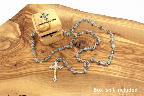 Olive wood rosary hand made in Bethlehem Holy Land, 22.4 inch front view of the olive wood masterpiece