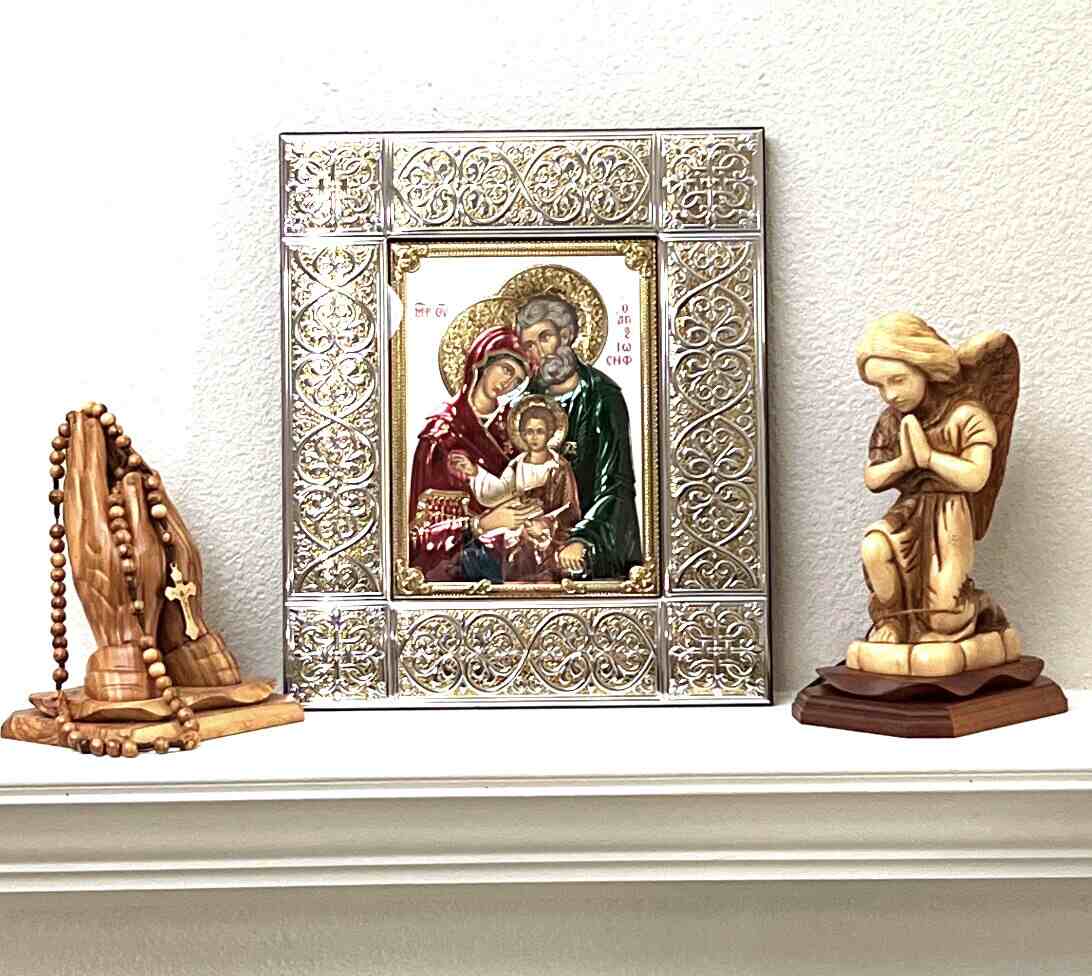 Sterling Silver Holy Family sold Jesus Mary Joseph Icon Framed