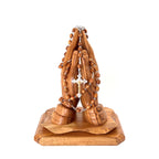 Olive wood crucifix hand carved in Bethlehem, 16.5 inch three quarter view of the religious piece