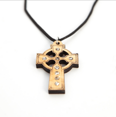 Wooden Celtic Cross Pendant Necklace, Hand Made from Olive Wood